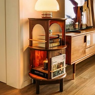 Solid BB My4 My4 Sales】Or Rotating 360-Degree 【Sg Wood Bookshelf Circular Storage Side Cabinets 【Sg 