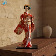 [Jzvphq] Japanese Geisha Figurine Wooden Base Geisha Doll Textile 2210