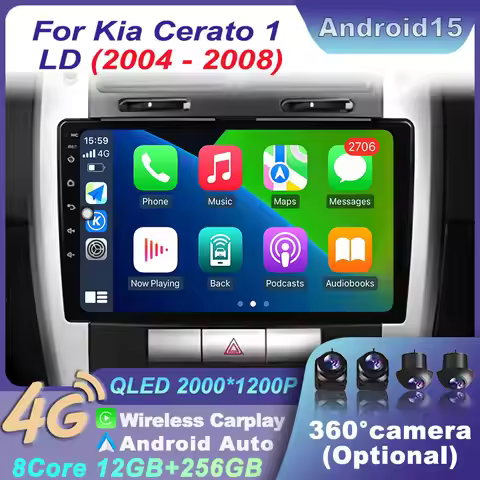 Carplay Auto Stereo Video WIFI Player NAVI GPS 4G Android 15 Head Unit QLED Car Radio For Kia Cerato