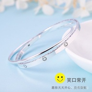 9999Pure silver bracelet for women, smiley face silver bangle with black English letters, closed cuf
