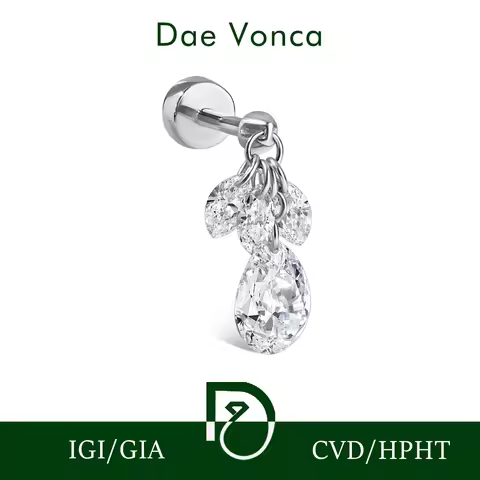 Multi Stone Lab Diamond Dangle Single Earring Pear Marquise Cluster Drop Stud 9K/14K/18K Gold Flat B