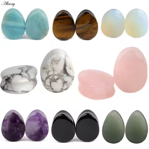 Alisouy 1 PC Natural Stone Teardrop Ear Plugs Tunnel Flesh Earrings Gauges Ear Expander Stretcher Fa