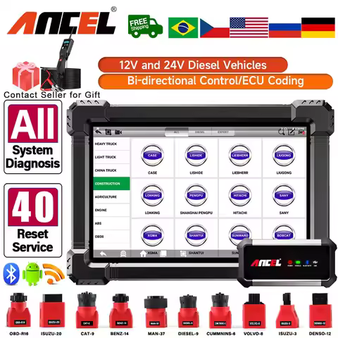 ANCEL X7 HD Heavy Duty Truck Diagnostic Tool TPMS D-P-F Regen ABS SAS ECU Oil Reset Full System OBD2