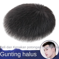 Wig Pria Rambut Pendek Rambut Asli Atas Rambut Pengganti Potongan