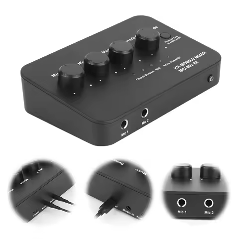Portable Karaoke Microphone Mixer 3.5mm AUX BT Connection Dual Mic Inputs Karaoke Sound Mixer for DJ
