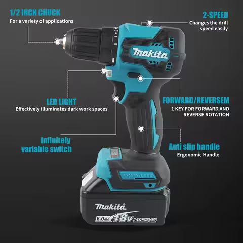 Makita DDF485 Cordless Drill: 18V,40N.m Torque,0-2200RPM,1/2" Auto-Lock Chuck,Brushless Motor Suited