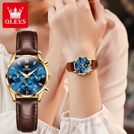 OLEVS jam tangan wanita elegan 2023 terbaru original import anti air kronograf multifungsi mewah berlian kulit jam tangan cewek