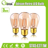 3pcs E27 LED Edison Bulb Retro 1W Glass LED Filament Bulb 10Watt Equivalent Warm White Dimmable Led lights for Garden Room Living Room