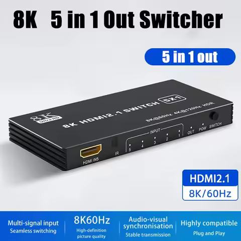 HDMI-Compatible 2.1 Switch Splitter 120Hz 5/4/3-Port HDMI 8K60Hz Splitter Switcher CEC 48Gbps with r