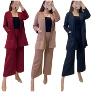 Women 3pcs Cardigan Set Muslimah Cardigan Cotton Free Size