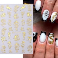 3D Metallic Dragon Nail Sticker Gold Silver Mirror Character Letter Dragon Design Holographic New Year Nail Decor Tips