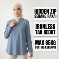 PANDAEYES CHEROMI Hidden Zip V-Neck Blouse Wanita Muslimah TOYOBO Stretchable Ironless Malaysia 9206