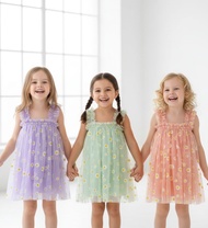 DEC BY SARIN ชุดเดรสสายเดี่ยวผ้ามุ้งลายดอกเดซี่เหมาะสำหรับเด็กวัยอนุบาลถึงวัยประถม 0-14 ปี น่ารักสุด