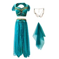cod Belly Dance Jasmine Princess Costume Aladdin Halloween Cosplay OutfitTeal for Women/Girls Indian