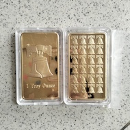 Koin Souvenir Emas Batangan Liberty Bell 1 Oz Troy Ounce Gold Bar + Kapsul