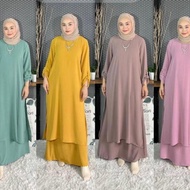 Suit Bella Italian Crepe Set Wanita – Baju Fesyen Muslimah Terkini, Tak Perlu Gosok & Viral