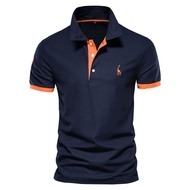 Popular Deer Embroidered Polo Shirt Short Sleeve Pique Mesh Lapel Men's T-shirt