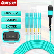 AMPCOM Mpo/mtp To LC สายเคเบิลไฟเบอร์แบบฝ่าวงล้อม OM3 8/12/24คอร์โหมดมัลติโหมดเดียวสายตัวแยกไฟเบอร์อ