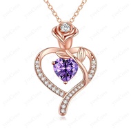 Birthstone Heart Pendant Necklace For Women Stainless Steel Chain Mother Girlfriend Birthday Wedding