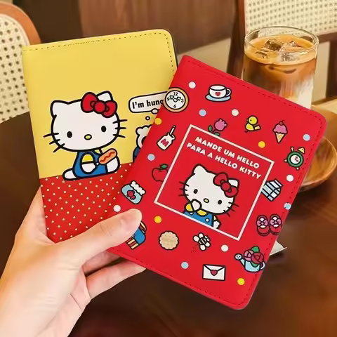 Anime Sanrio Hello Kitty Cartoon Passport Holder ID Case Protective Cover Multifunctional Card Walle