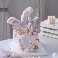 網紅毛絨兔蛋糕裝飾插件兔子發箍擺件女孩生日派對甜品臺裝扮配件