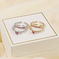 Light Luxury Heart Ring Set of 2 Rhinestone Open Rings E