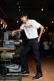 PinionDenim24ozBY Okayama denimรุ่นอสูรแดงส้มอิฐindigo x orange มีกะบอกเล็กและกะบอกตรง