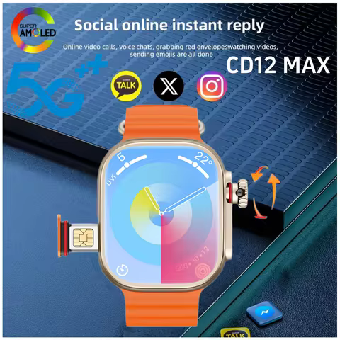 CD12 MAX Smartwatch 5G LTE Android 15.0 2.39'' AMOLED Display Smart Watch With 900W Pull-out Camera 