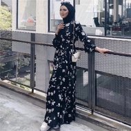 yeleedon Muslimah Moden Floral Ruffle Poet Sleeve Abaya Dress Jubah Maxi Baju Raya Abaya Jubah Dress Muslimah
