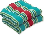Pillow Perfect Outdoor/Indoor Aruba Stripe Tufted Seat Cushions (Round Back), 19" x 19", Turquoise/C