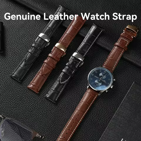 Genuine Leather Watch Strap Butterfly Buckle Replacement for Tissot Longines Citizen Omega