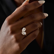 Bridal Jewelry Double Stone Engagement Heart Shape 925 Silver Pear Cut Moissanite Toi Et Moi Ring
