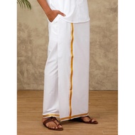 Ramaraj Lelaki 100% Kapas Krim Dhoti Lapis Dua dengan Emas Jari Arputha Vesti.  Dhoti Gold Jari Bord