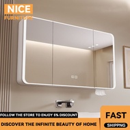 【READY STOCK】Space Aluminum Bathroom Smart Mirror Cabinet Toilet Wall-mounted Curved Anti-collision Thickened Mirror Cabinet Bathroom Mirror With Large Capacity Storage Shelf