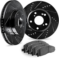 Dynamic Friction Company Front Brake Rotors Drilled and Slotted Black with 5000 Advanced Brake Pads 