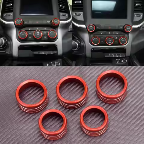 5pcs Car Center Console AC Radio Switch Knob Ring Cover Trim Aluminum Alloy Fit For Dodge Ram 1500 2