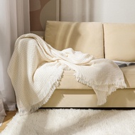 Woven Solid Throw Blanket with Tassel Plain Color Waffle Embossed Blanket Nordic Blankets for Bed So