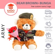 Army Profession Doll Medium Teddy Bear Army/ with Mini Flowers