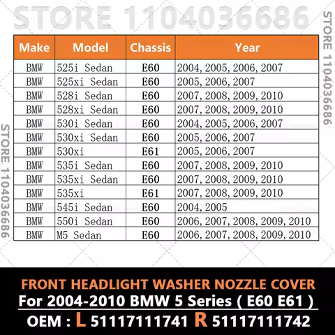 For 2004 2005 2006 2007 2008 2009 2010 BMW 525i 528i 530i 530i 535i 545i 550i M5 E60 E61 Front Headl