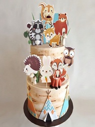 8 piezas Decoración de pastelitos de temática animal para cumpleaños, banderines para pastelitos suministros para el día de los niños