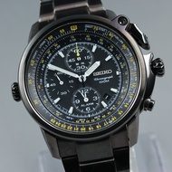 Near MINT SEIKO Flightmaster 7T62-0HM0 Black Qz 46mm Men's Watch Long Bracelet