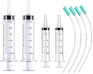 Pack of 4 Syringes 20 ml/60 ml, Dosing Syringe Without Needle with Hose, Transparent Plastic Hoses f