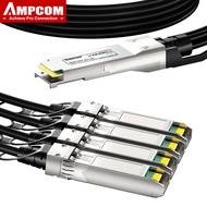 AMPCOM PAM4 QSFP-DD เป็น4X100G สายต่อพ่วงโดยตรงแบบพาสซีฟสายทองแดงสองชั้น DAC 400G ถึง4X100G สำหรับ C