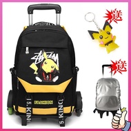 beg sekolah perempuan beg sekolah roda Pikachu trolley school bag men's six-wheel stair climbing ele