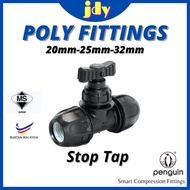 Penguin HDPE Poly Fitting PE Pipe Poly Pipe Connector Poly Stop Tap Stop Valve Stop Cock 20mm 25mm 3