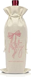 Fifty Birthday Wine Bag, Reusable Wine Bags with Drawstring, Presents for Happy 50th Birthday, Meani