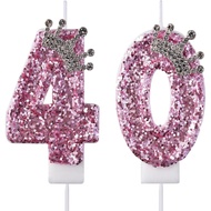 40 Birthday Candles, 40th Cake Candles, Pink Happy Birthday Number 40 Candles Cake Topper Decoration