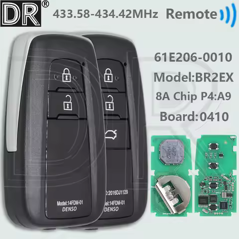 DR 8A Chip P4:A9 433.58-434.42MHz 61E206-0010 BR2EX Proximity Car Remote Control Key For Toyota CHR 