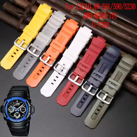 Resin Strap Suitable for Casio AW 591 AW-590 Men Rubber Strap Sports Waterproof 16mm Replacement Bra