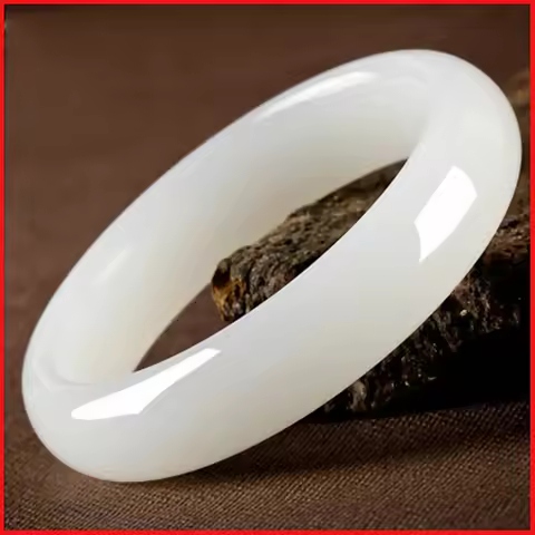 Chinese Natural White Jade Hand-carved Jade Bracelet Fashion Women Pure Natural Genuine Wide-strip J